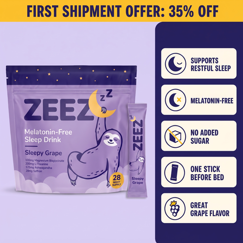 ZEEZ gallery frame 1: 35% first-shipment offer, product, and five product benefits